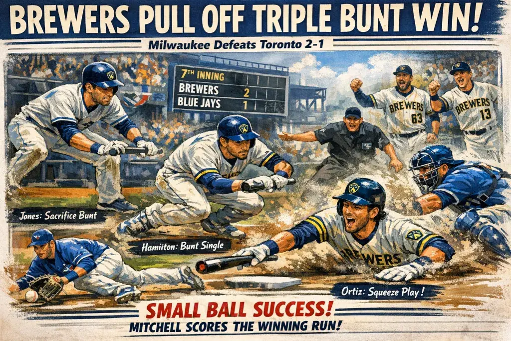 Milwaukee Brewers Execute Rare Triple Bunt to Secure 2-1 Victory Over Toronto Blue Jays
